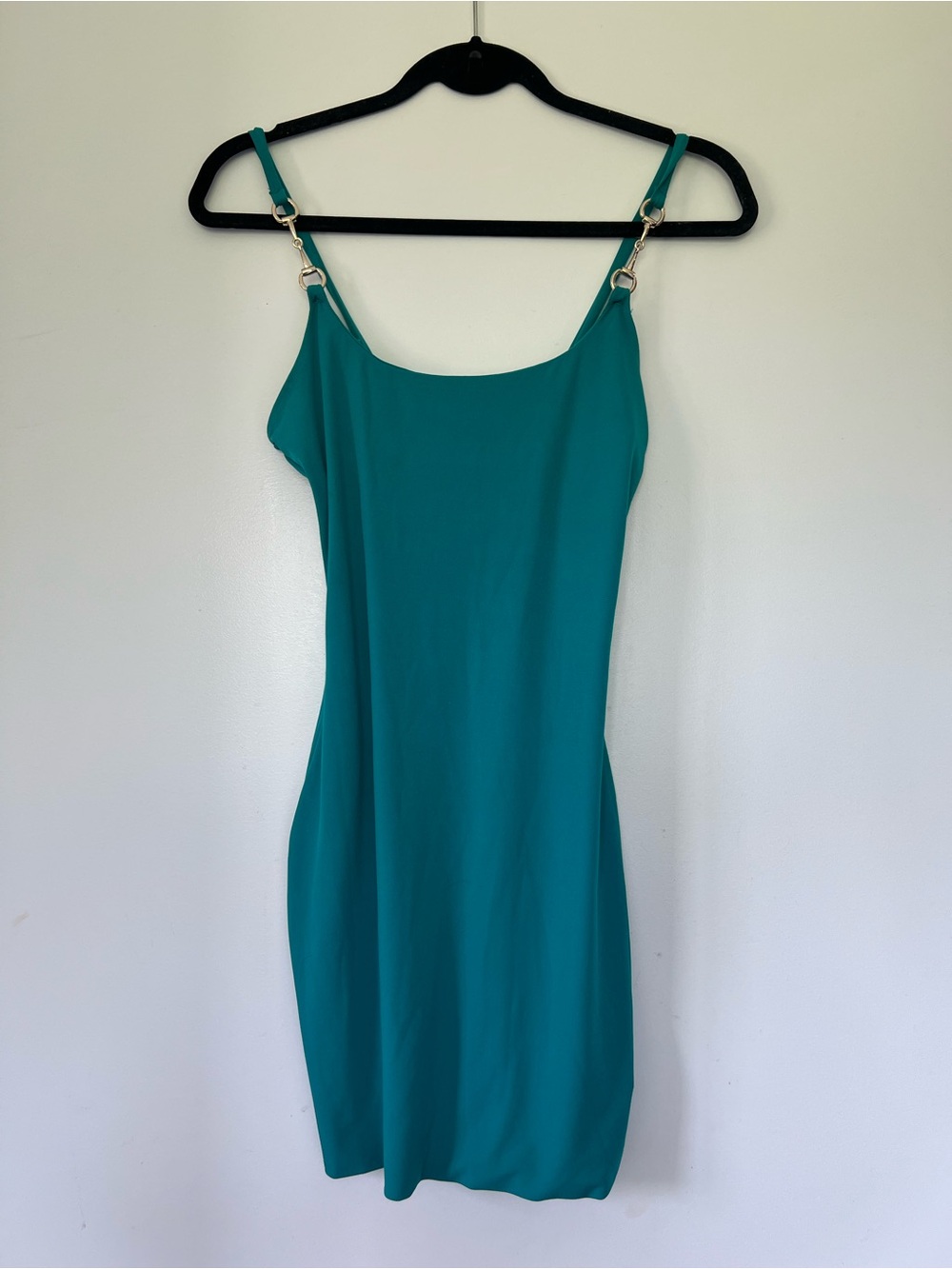 Revamped Teal Slip Mini Dress with Gold Ring Hardware